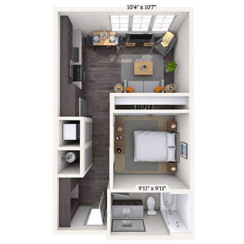 Floor plan for studio, 1 bath, 540 sqft